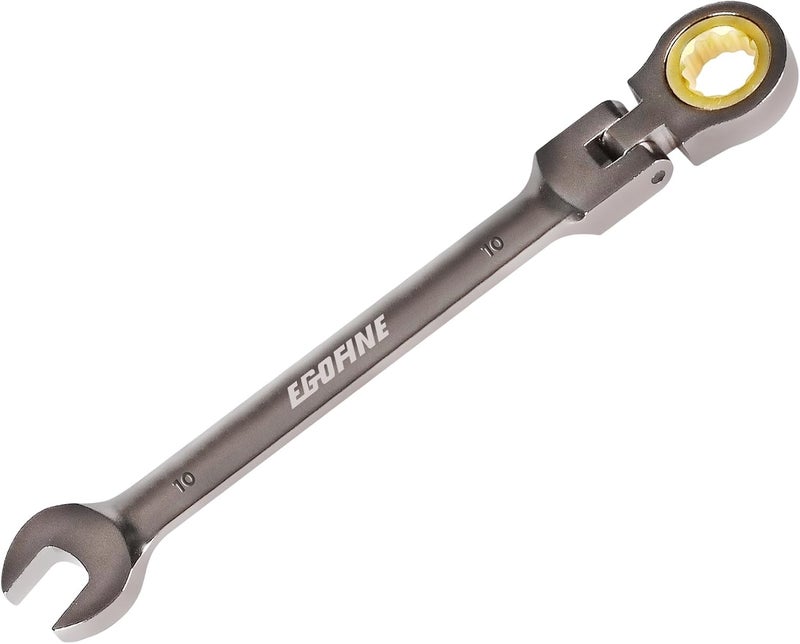 Egofine 10mm Ratchet Wrench Flex Head, 10mm Wrench Ratcheting Combination Wrenches Metric, Industrial Grade Gear Spanner with 12 Point Box End, 72-Teeth Ratchet Nickel Plating, Chrome Vanadium Steel - Image 1